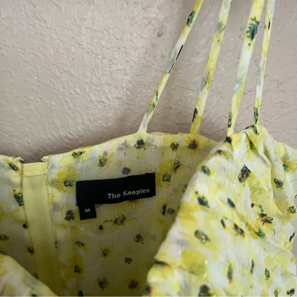 The Kooples Anemone Sweetheart Bodice Yellow Floral Strap Dress Medium - Image 4