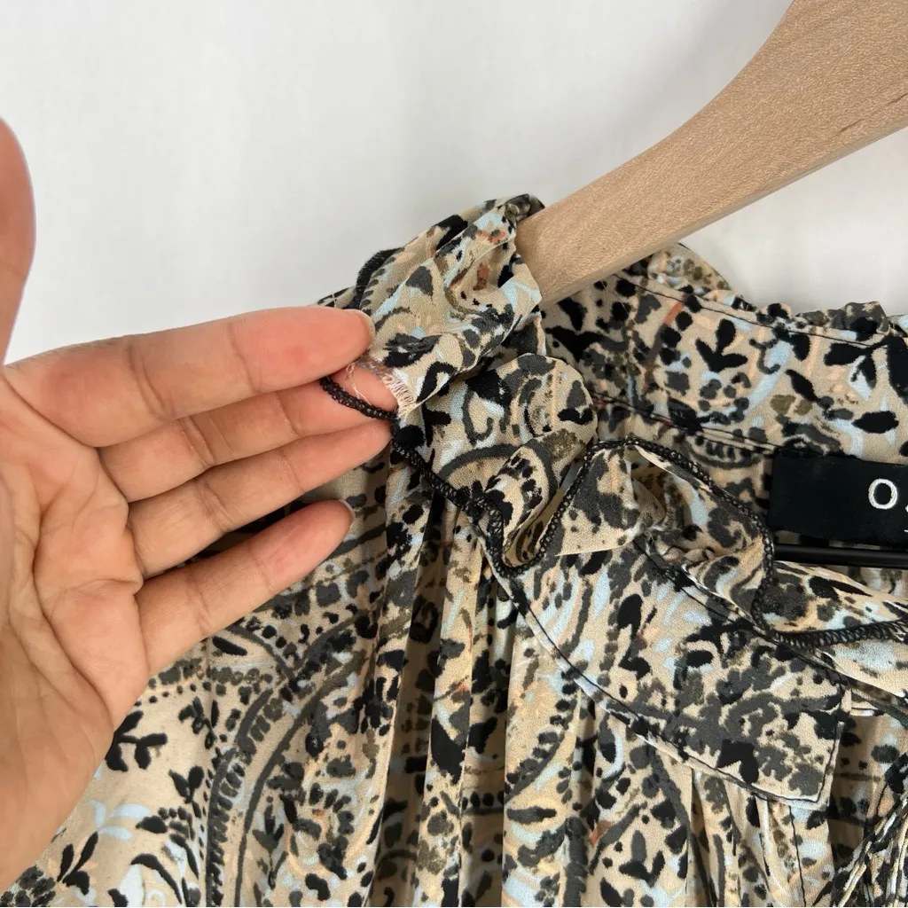 OPT Boho Paisley Print‎ Long Sleeve Tiered Midi Dress Peasant Prairie Ruffle M Green Size M - Image 14