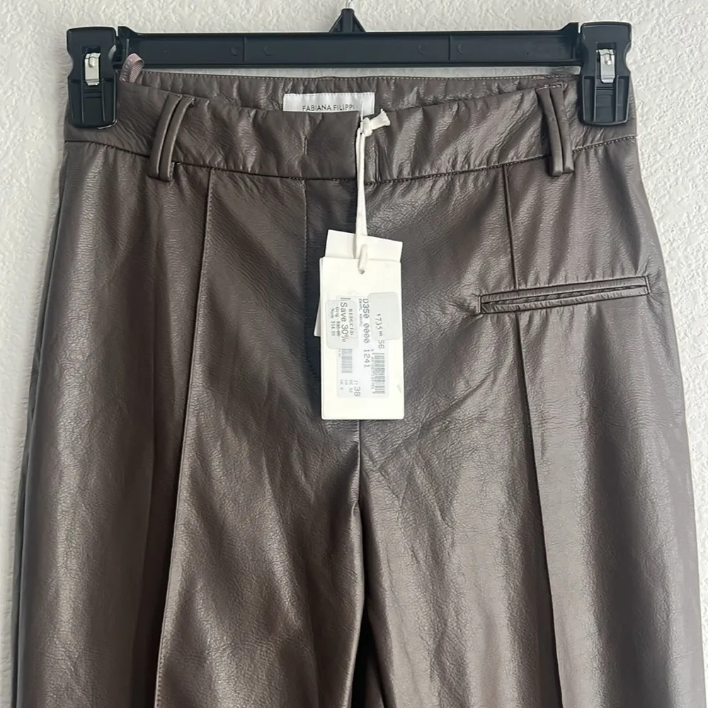 Fabiana Filippi Faux Leather Ankle Pants in Brown, Size IT38 UK6 US2 NWT $735 Brown - Image 4