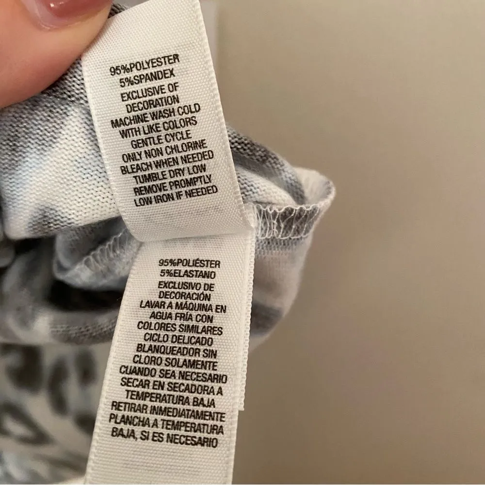 Kensie Top Tee Shirt Short Sleeve Leopard Print Soft White Gray Blue Crewneck - Image 9