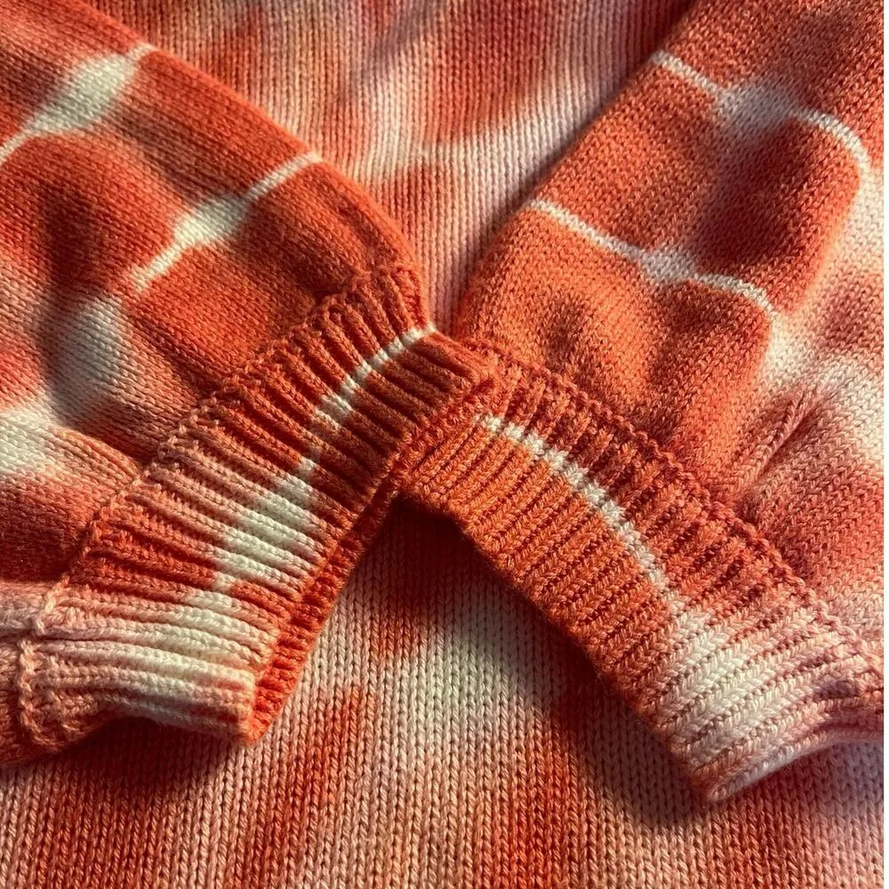 Belldini NEW Size Large New Coral and White Tie Dye Open Knit Pullover Sweater Orange - Image 8