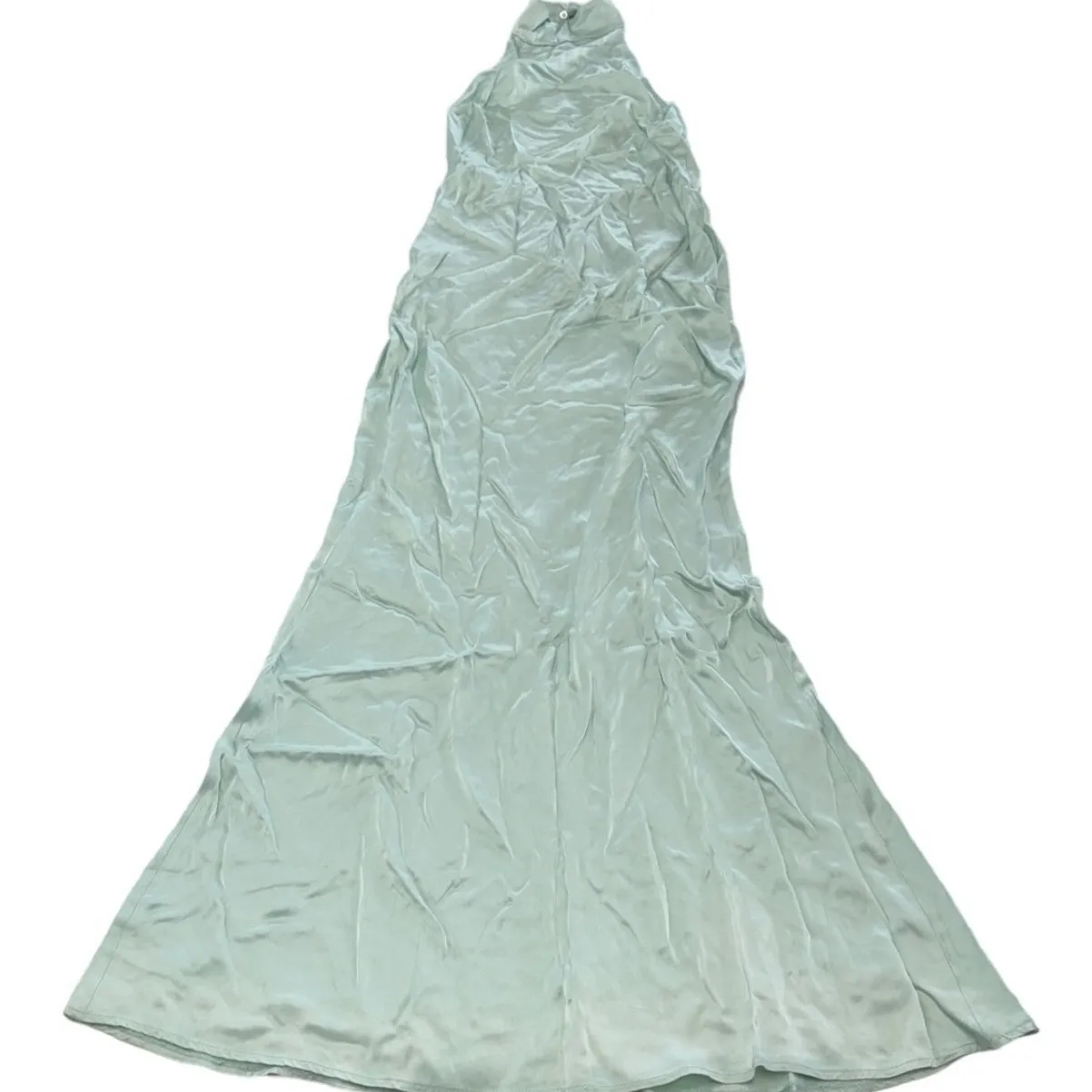 Sally LaPointe Dress Womens 0 Blue Green Satin Halter Gown Backless Shift - Image 5