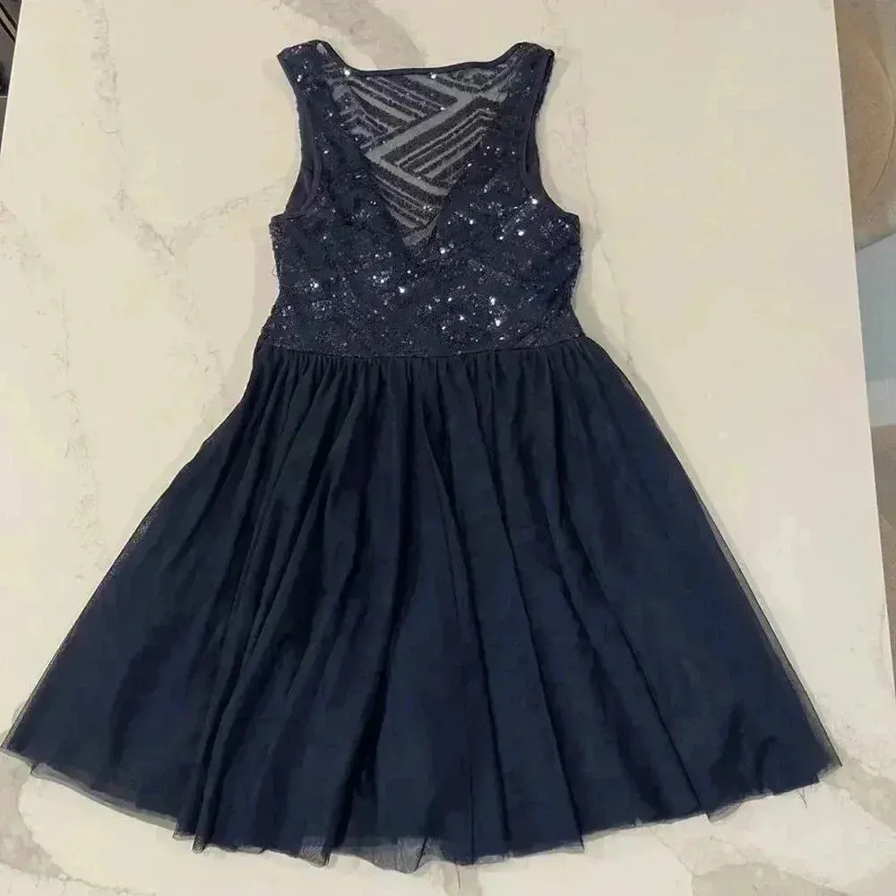 Trixxi Sequin Tulle Navy Blue Mini Party Dress MeshBack VNeck Women 5 Homecoming - Image 5