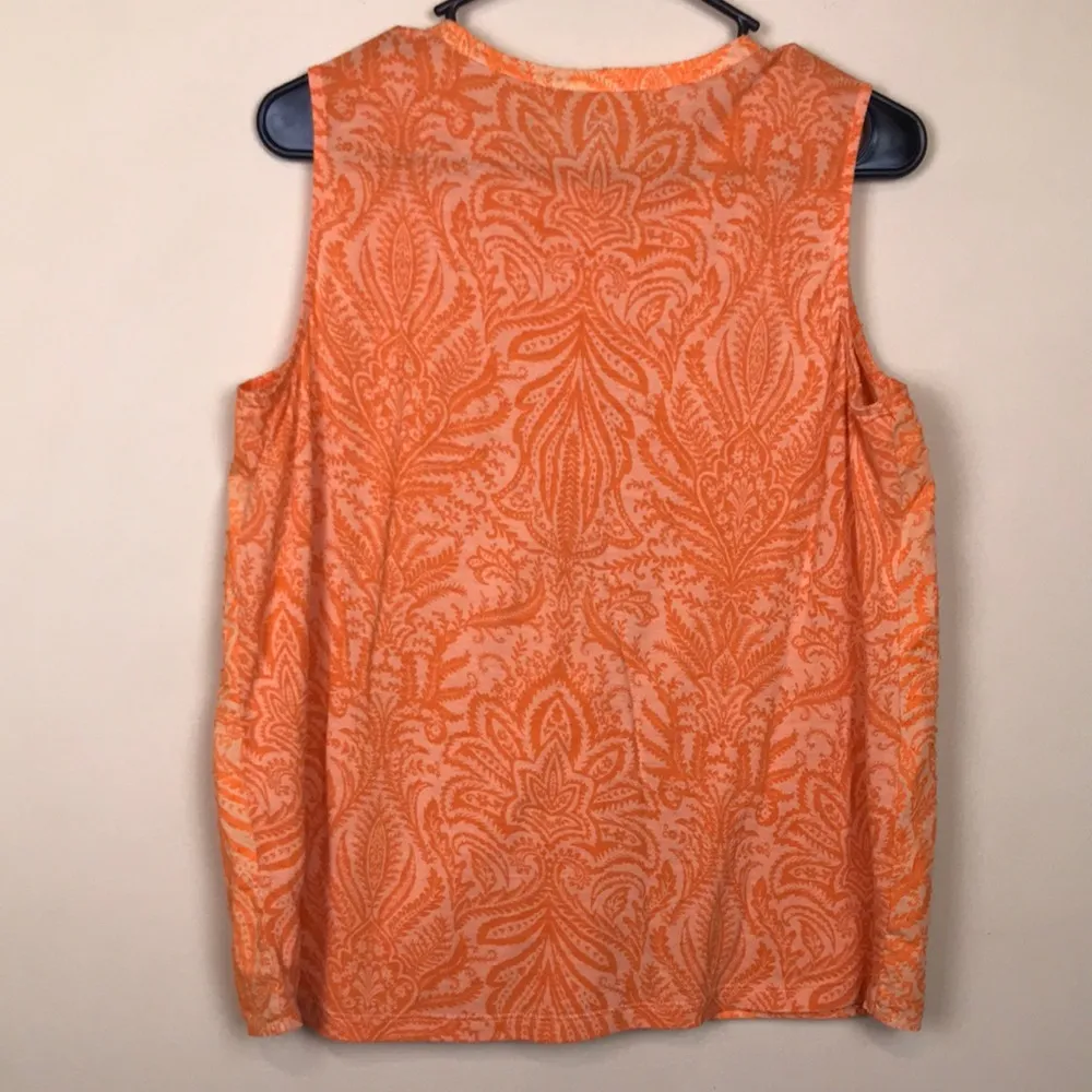 LOFT Women's Boho Floral Leaf Print Orange Half Button-Up Tank Blouse - Image 6