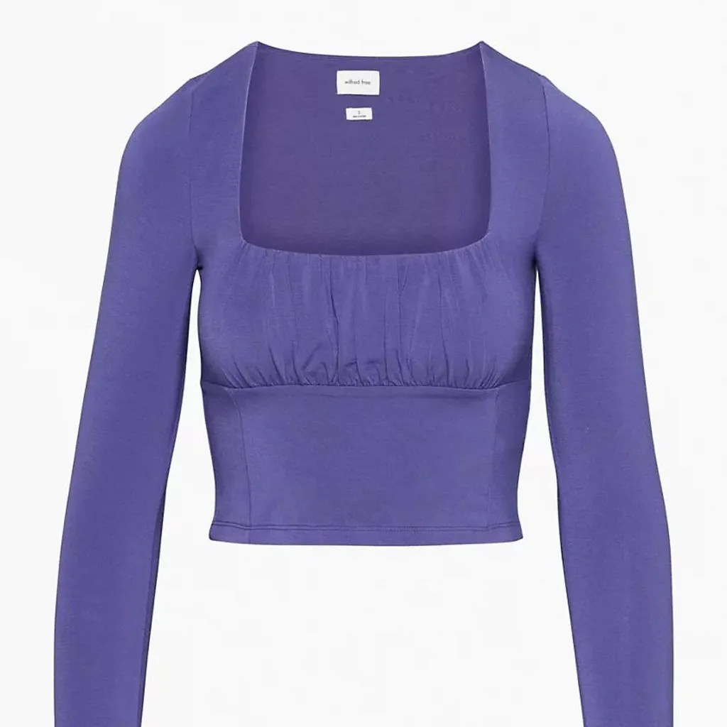 Artizia Wilfred Free Orbit Long Sleeve Purple Crop Top Medium - Image 2