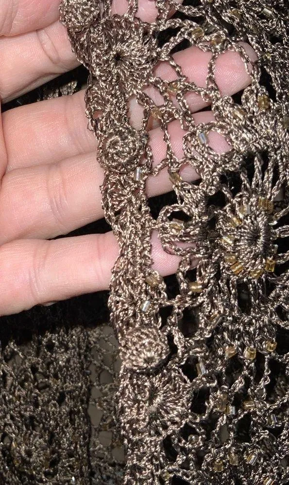 Carmen Marc Vavlvo Tan 2Pc Crochet With Sparkly Beads Tank Top & Cardigan XL - Image 16