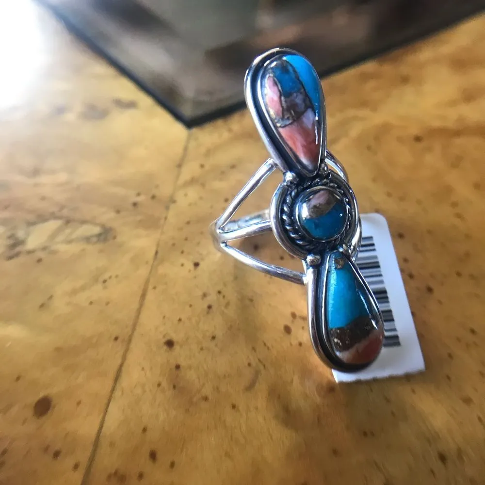 Spiny Turquoise Sterling Silver Ring Size 8 - Image 3