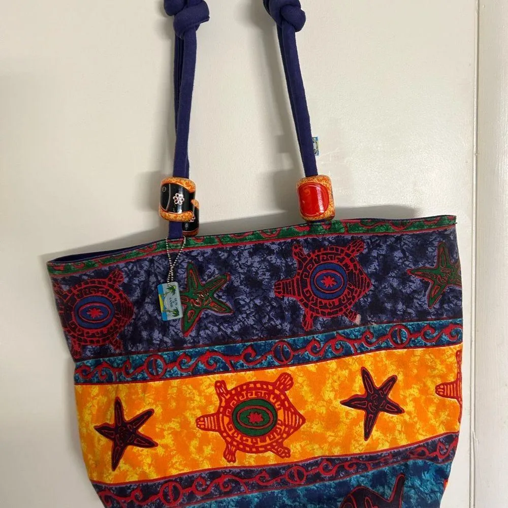 Tote Vibrant Blue and Orange Bohemian Beautiful! Very well built/heavy/quality - Image 7