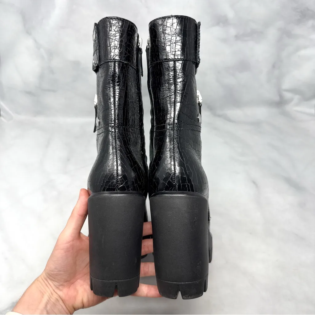 Giuseppe Zanotti Kassy Gintonic Croc Platform Block Heel Moto Biker Boots Black - Image 6