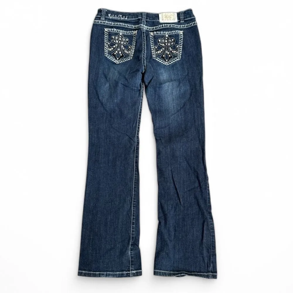 Miss Chic Bootcut Jeans Size 11 Medium Wash Embellished Pockets Stretch Denim Blue - Image 2