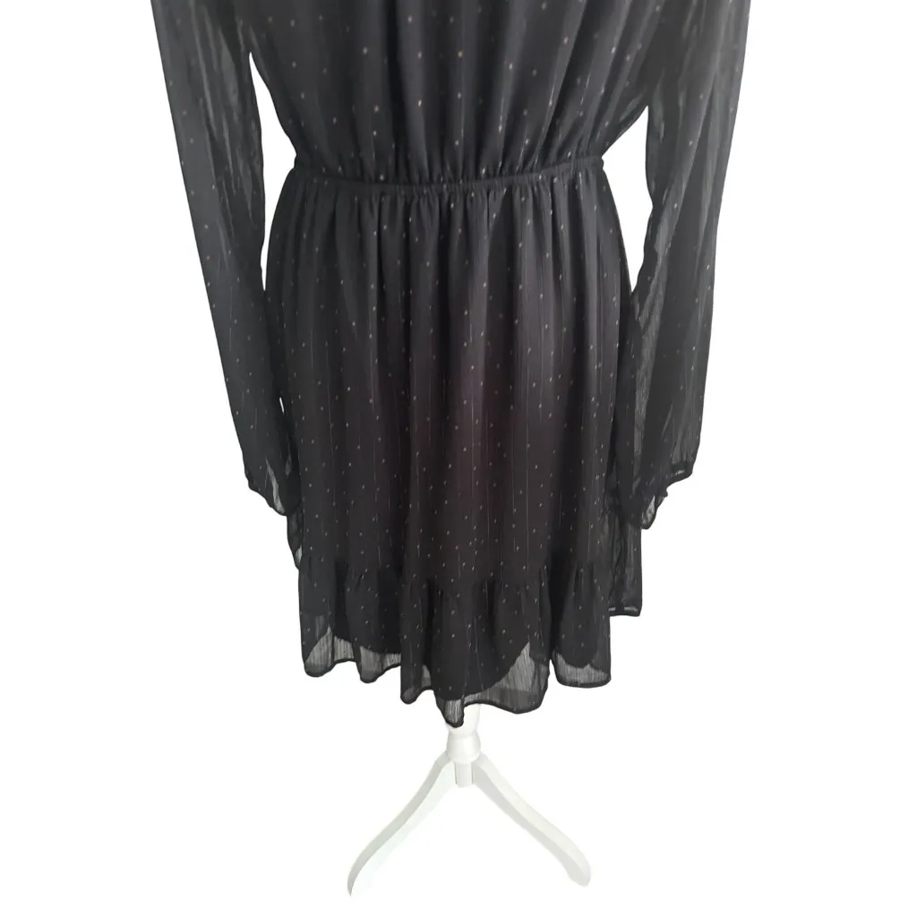 GILLI Black Brown Polka Dot Long Sleeve Dress Size Small - Image 6