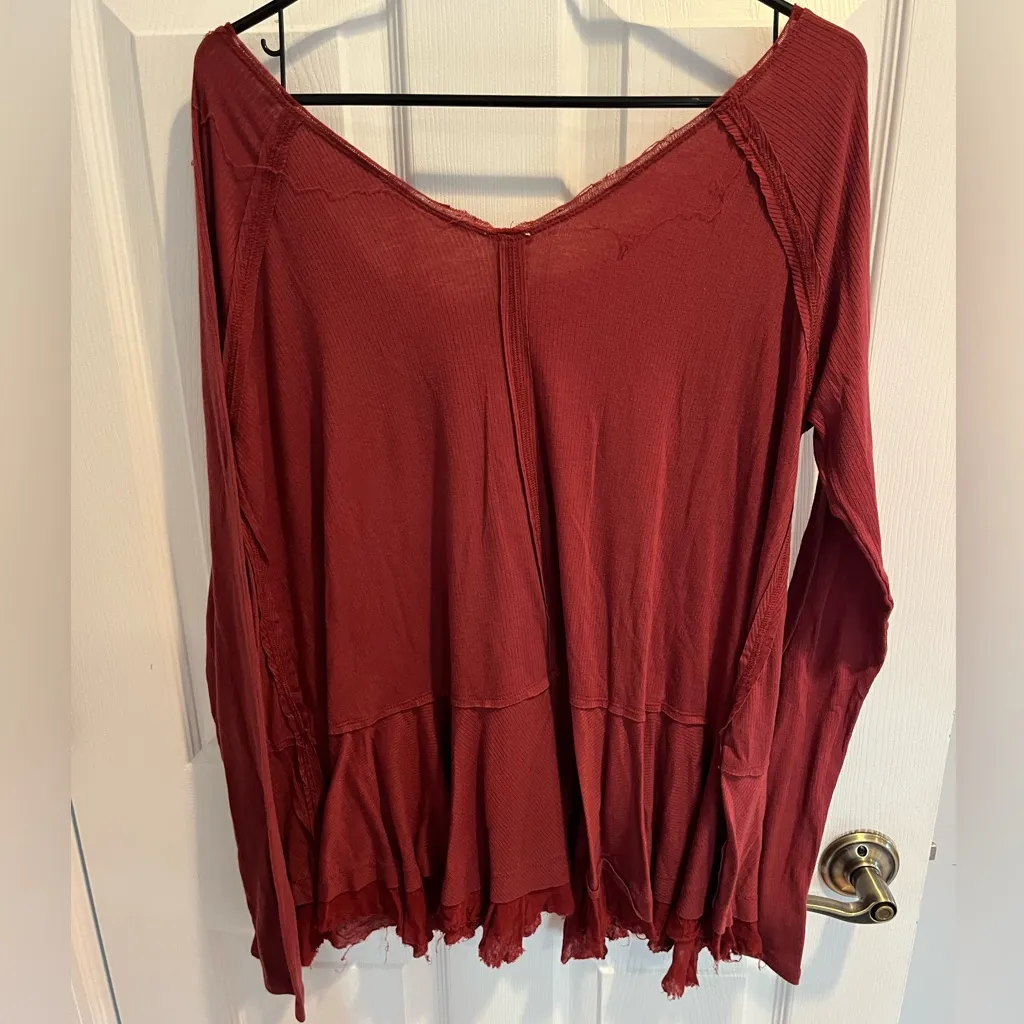 We The Free Burgundy V-Neck Blouse - Image 2
