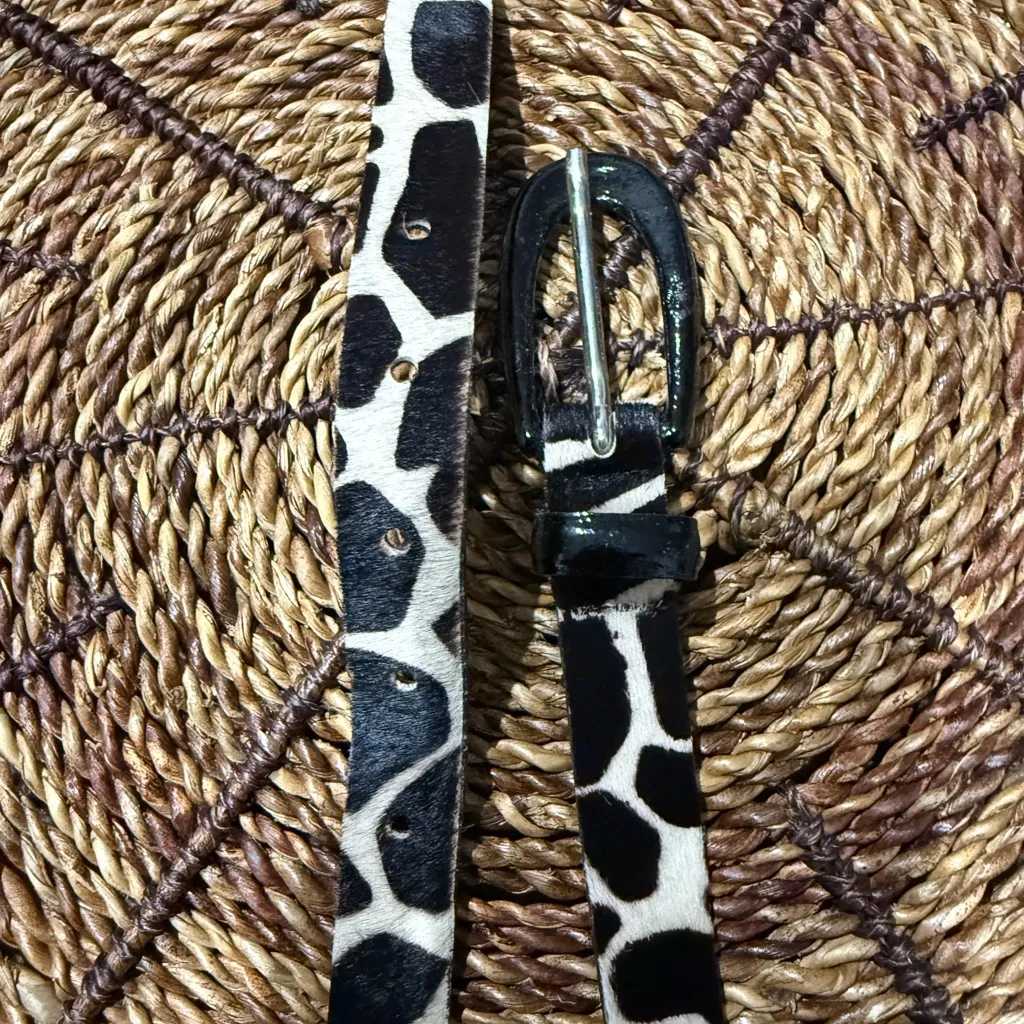 Garuglieri Belt L Black White Leather Fur Giraffe Print Animal‎ Western Boho 38” Size L - Image 6