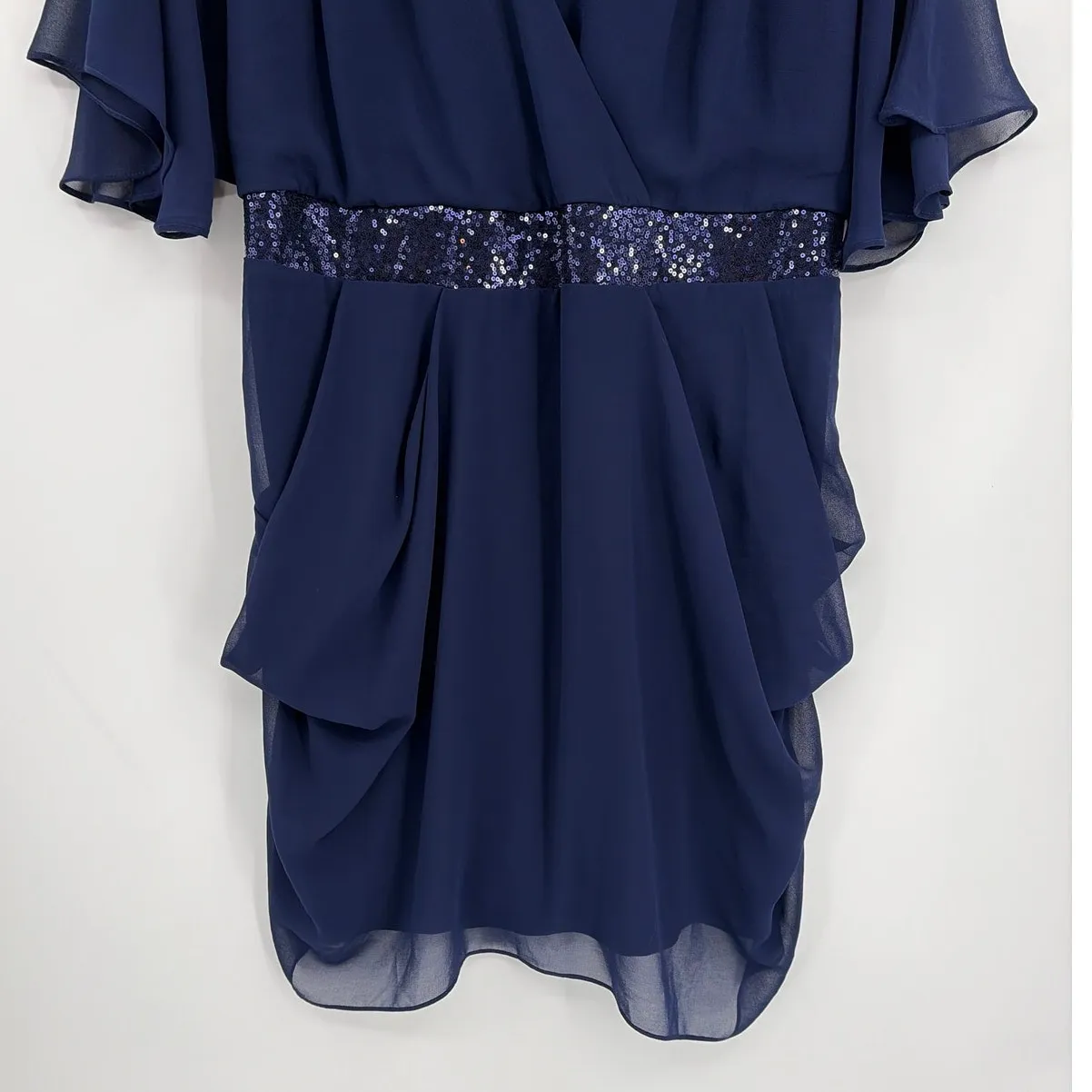 City Chic Sequin Dress 18 Navy Chiffon Holiday Cocktail Wedding Flutter Cruise - Image 5