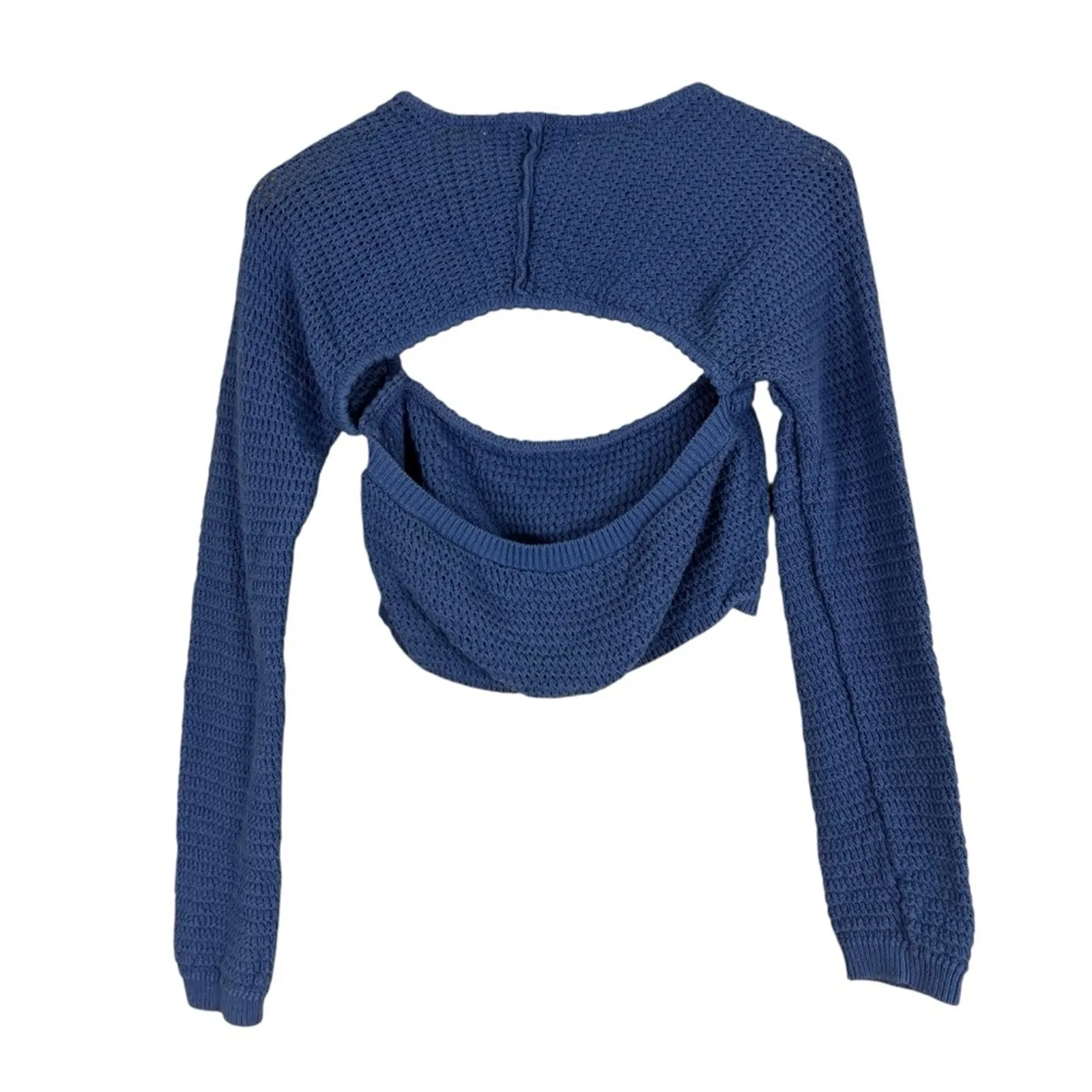 Free People Beach Love Me Long-Sleeve Fauxchet Top Womens M Blue Clean Girl - Image 4