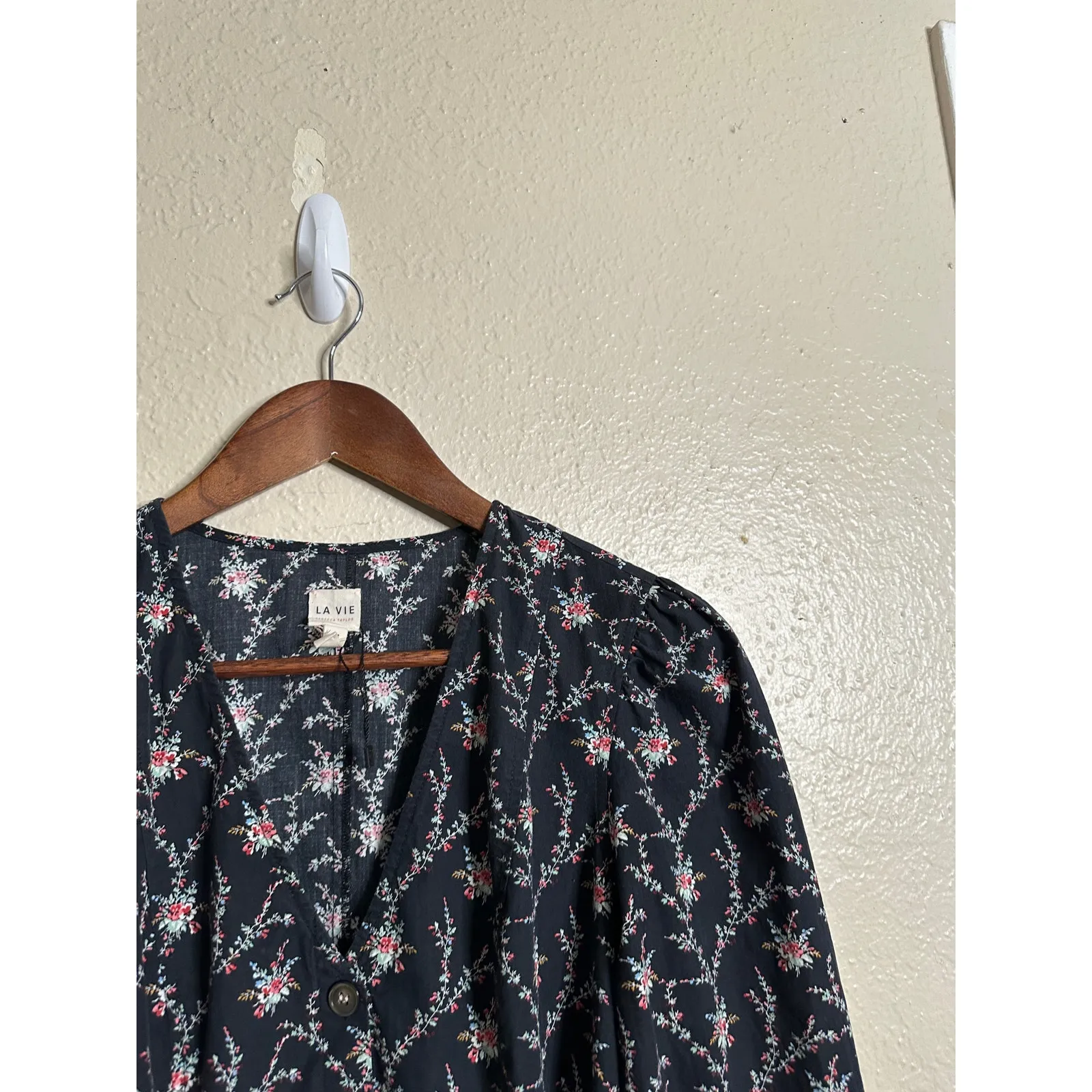 La Vie Rebecca Taylor Aubrie Floral Midi Dress Black Womans XS - Image 8