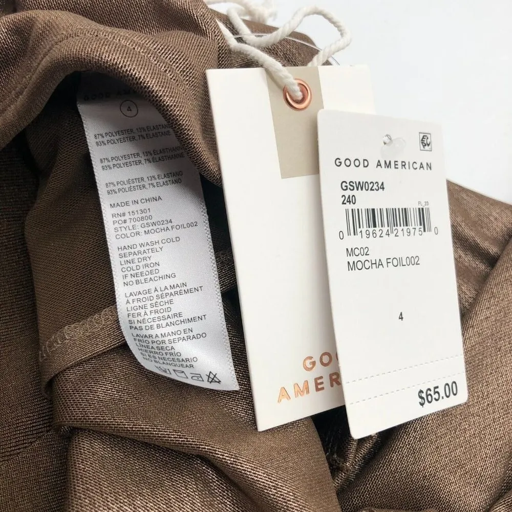 Good American Mocha Foil Crop Top With Underwire Long Sheer Sleeve 4 US XL - Image 4