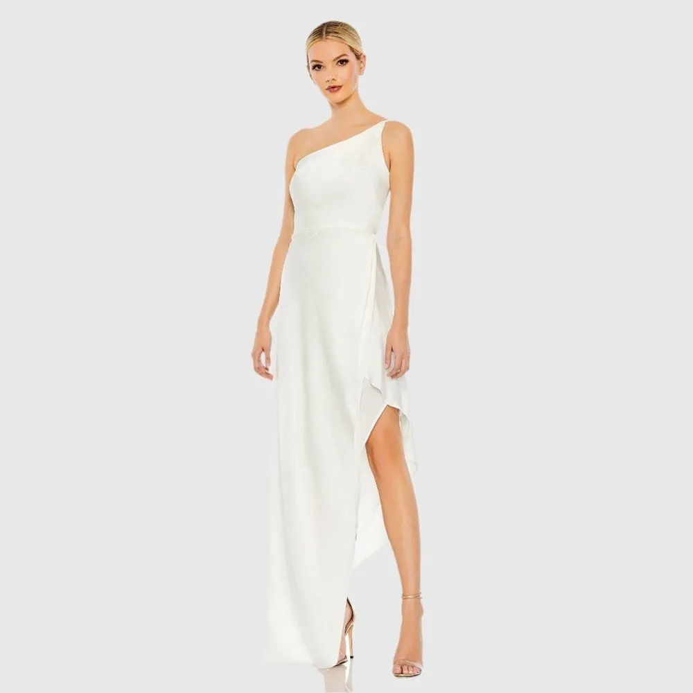 NWOT Mac Duggal One Shoulder White Satin Gown - Image 3