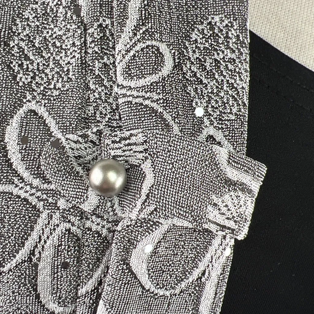 Chances R Medium Silver and Black Layered Look Short Sleeved Top Sparkly - Image 3