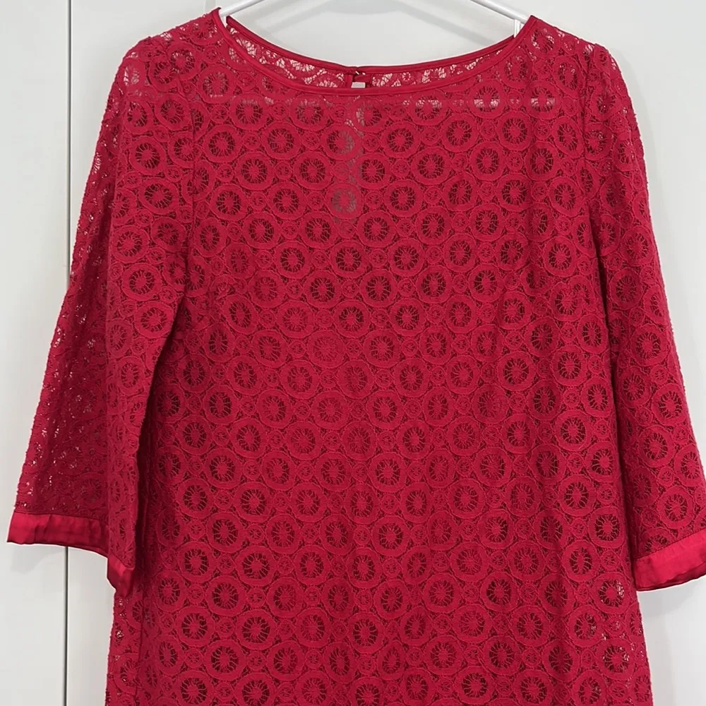 Laundry by Shelli Segal Size 2 Red Lined Lace and Satin Shift Dress - Image 3