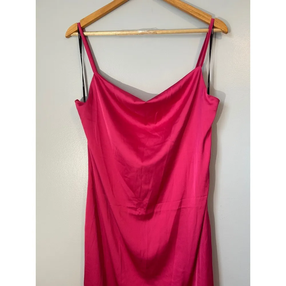 Satin Cowl Neck Slip Dress Hot Pink Midi Dress Sleeveless Party‎ Cocktail Size L - Image 3
