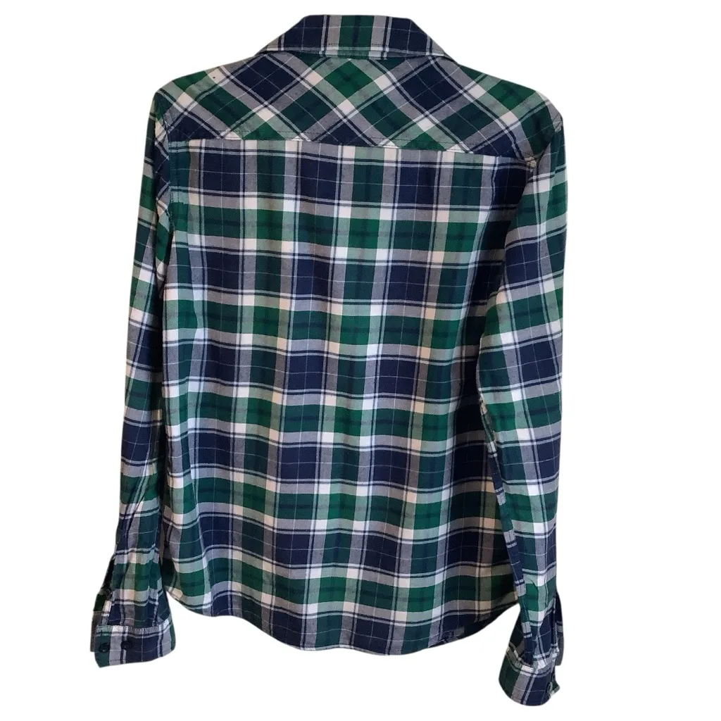 Ci Sono Blue and Green Plaid Button-Down Long Sleeve Shirt Size S - Image 6
