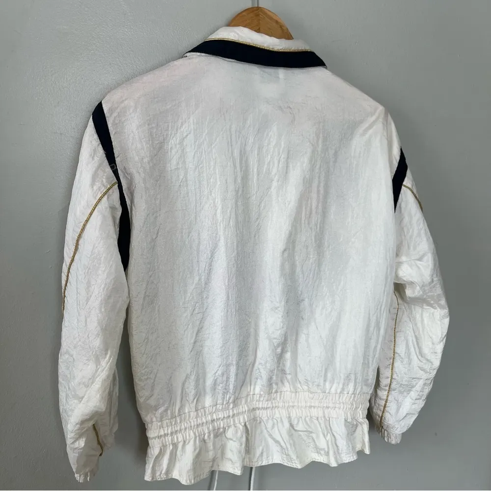 Vintage Track Poker Elastic Waist Lightweight Full Zip Jacket Coat White Medium - Image 5