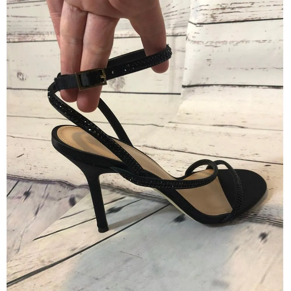 VIA SPIGA Pavlina Strappy Sandal in black satin 3.75" heel size 7 - Image 5