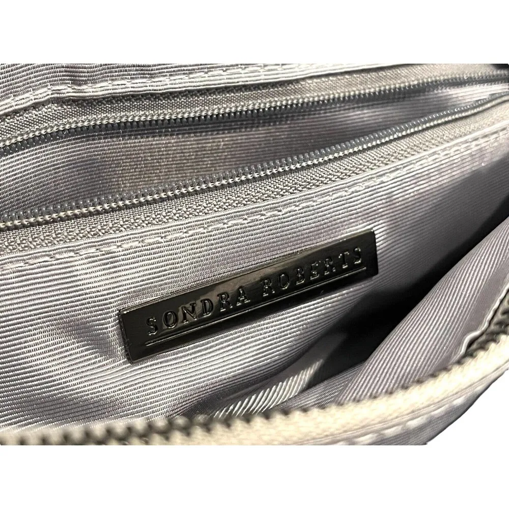 Sondra Roberts CLUTCH HANDBAG Silver Black Clutch Crossbody Faux Suede Purse - Image 4