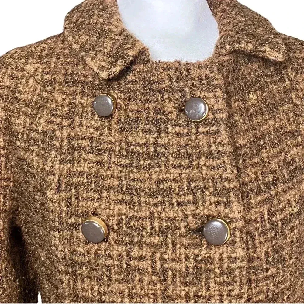 Vintage 60s Mod Brown Wool Tweed Long Formal Dress Coat XS Union Made. Has Flaws - Image 7