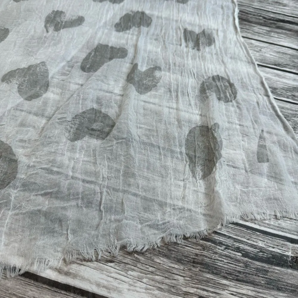 Unbranded Women's Lightweight Sheer Heart Print Rectangle Neck Scarf White Gray - Image 4