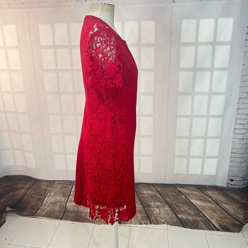 Elie Tahari Hudson Red Lace appliqué sheath Dress Size Small - Image 7