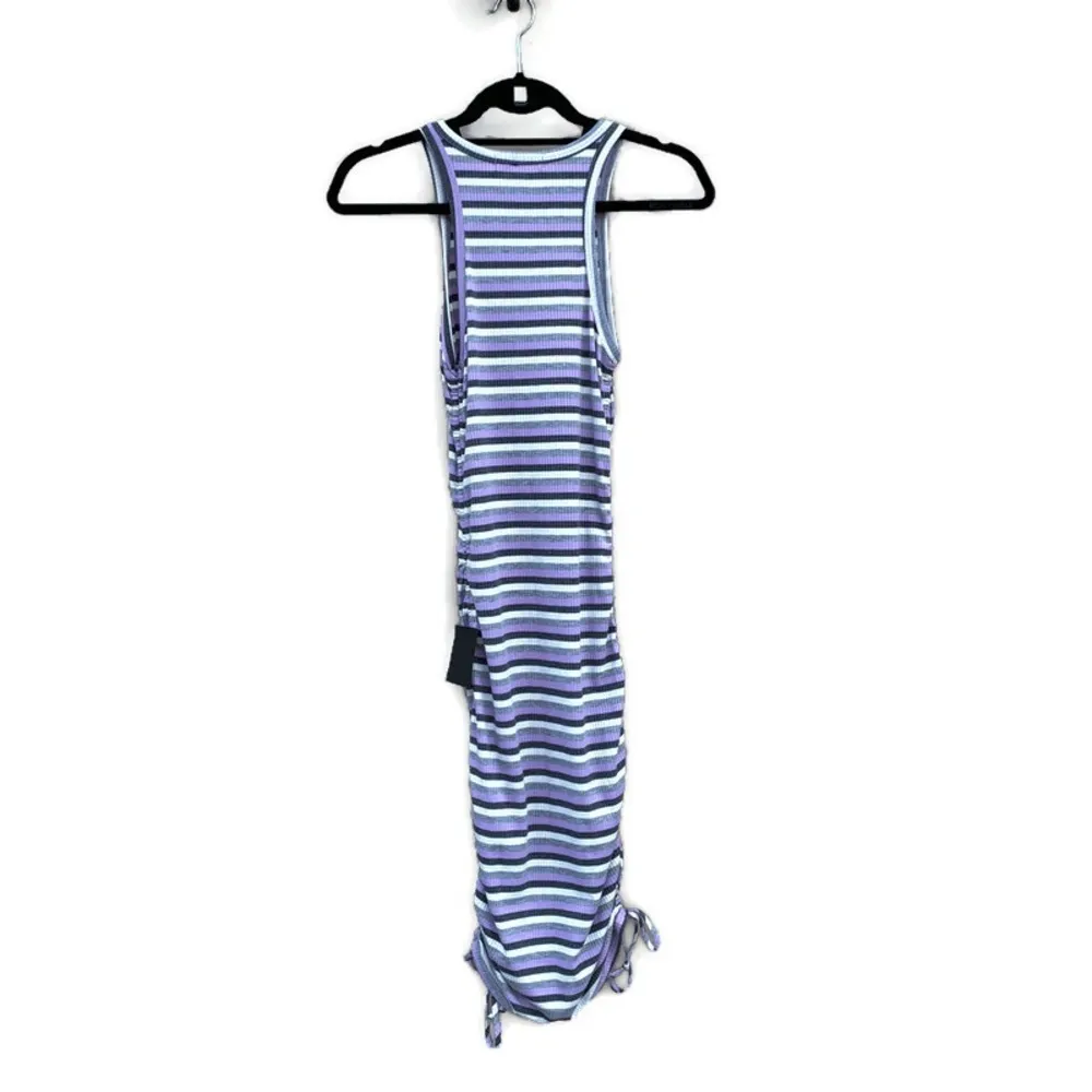 Lulu’s Sophisticated Pick Grey Striped Drawstring Ruched Mini Dress NWT Small - Image 2