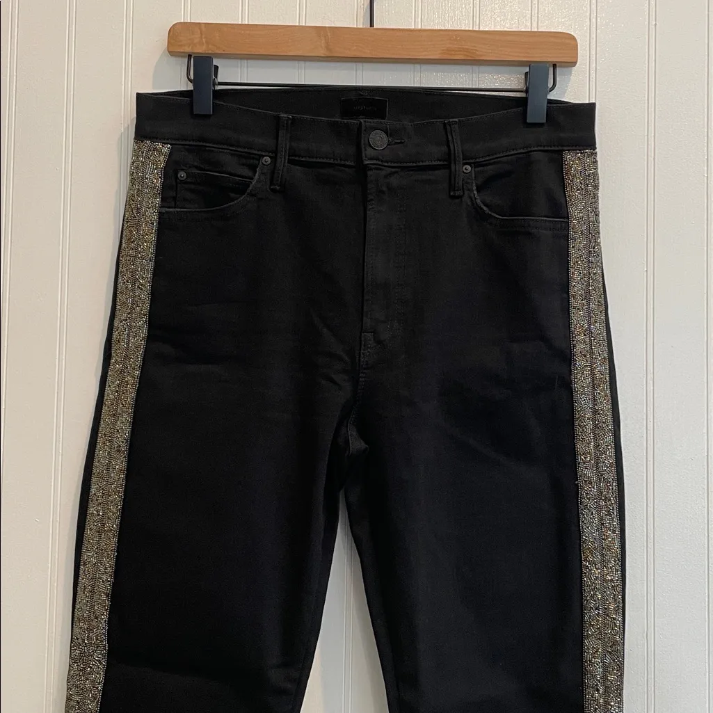 MOTHER The Rascal Ankle Fray in Guilty Flash Beaded Stripe Jeans Size 31 Black - Image 6