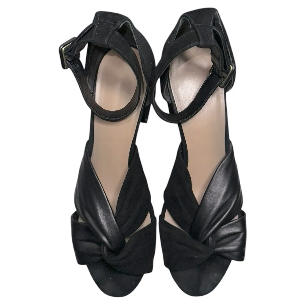 Diane Von Furstenberg DVF Women’s 10 Black Leather & Suede Strappy Block Heels - Image 3