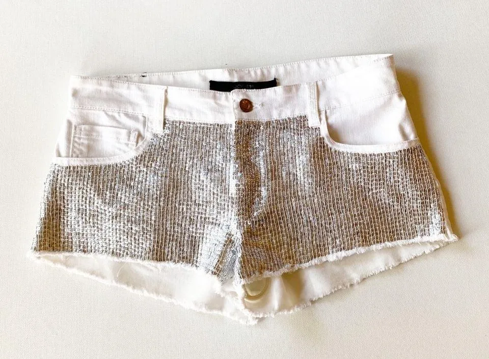 Joe’s Jeans Silver Sequin White Cut Off Jean Shorts - Image 4