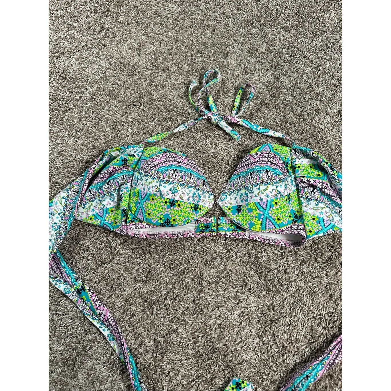 Victoria's Secret Wrap Tie Push-Up Bikini Top Multi Pattern Underwire Size 34D - Image 2