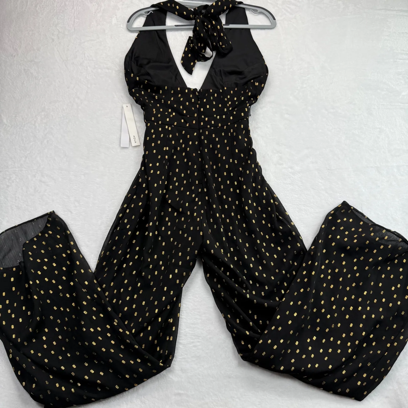 AQUA‎ Halter Jumpsuit Black Gold Polka Dot Bloomingdales Exclusive XS - Image 11