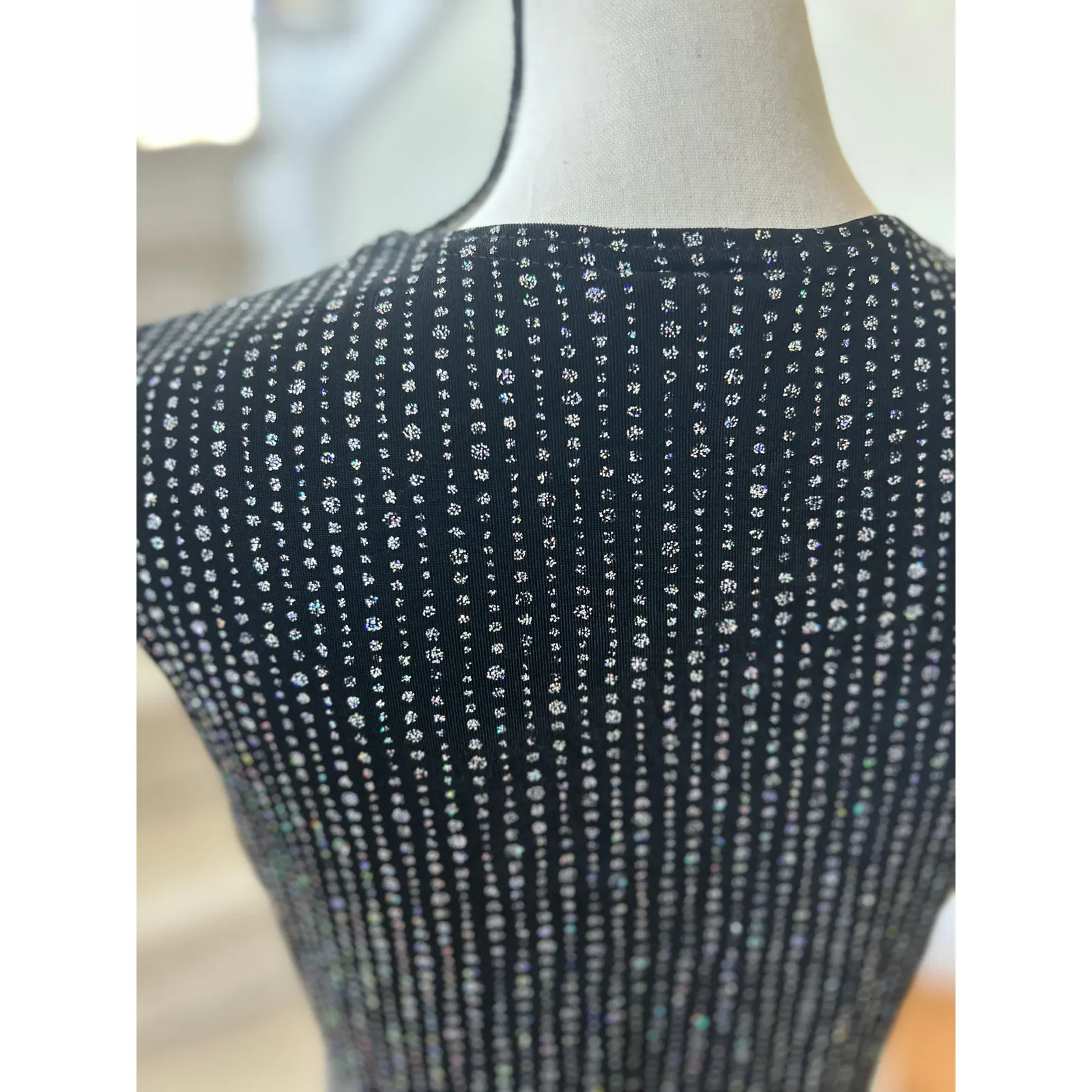 Vintage Y2K Black Ribbed Sparkle Dot Stretchy Tank Top Fairy Whimsygoth - Image 6