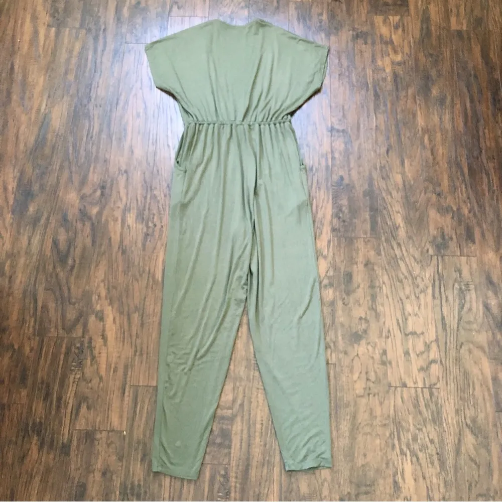 Tobi • This Is It jumpsuit olive green knit deep v surplice plunge tapered leg - Image 9