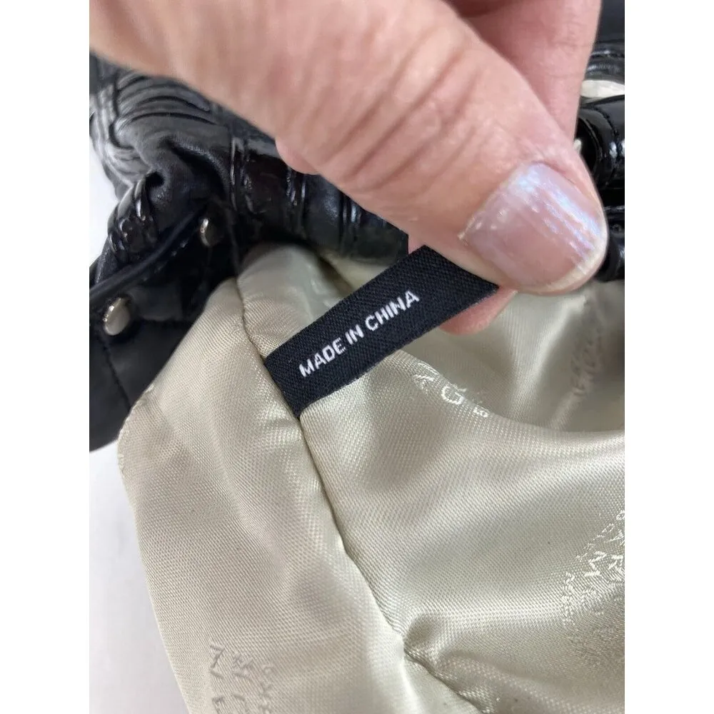 American Glamour x Badgley Mischka Bag Black Leather Hobo Shoulder Bag Purse Y2K - Image 15