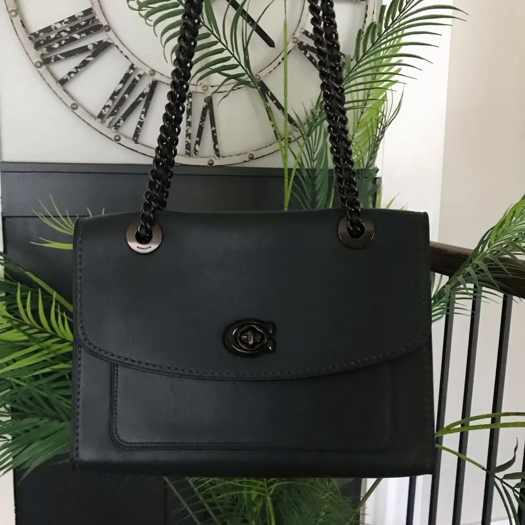 Coach Parker Pull Through Chain Two Way Purse, Pine Green / Pewter - Image 15