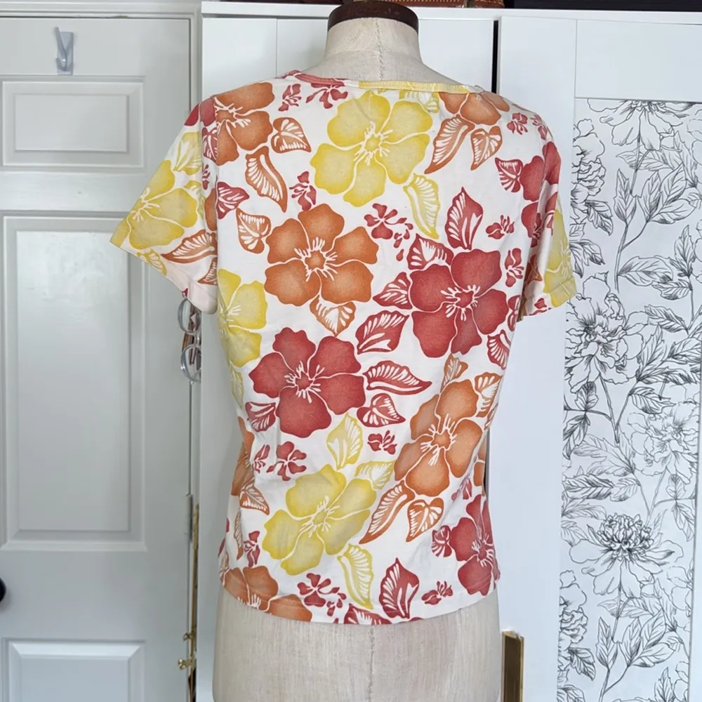 Y2k vintage hibiscus tshirt Orange Size XL - Image 11