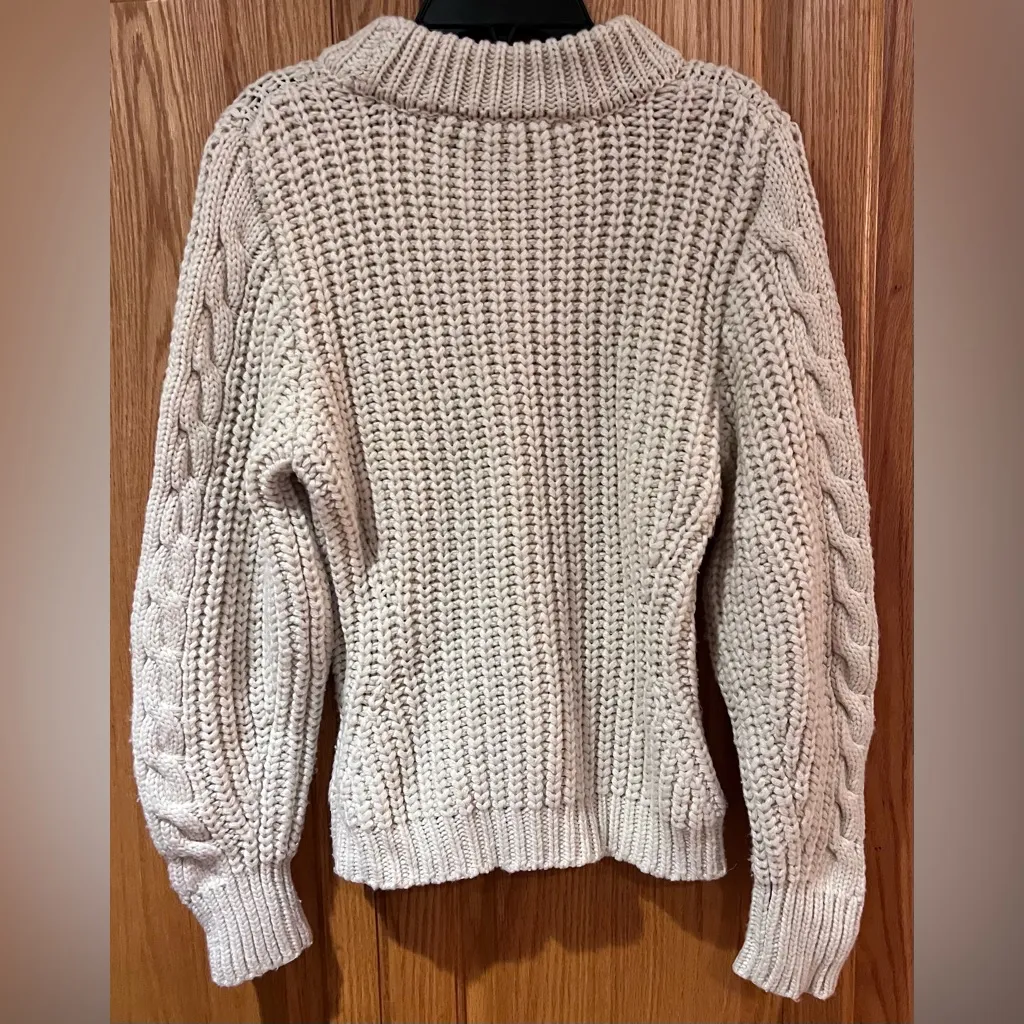 ZARA Fitted Chunky Cable Knit Crew Neck‎ Pullover Sweater in Cream Size Small - Image 9