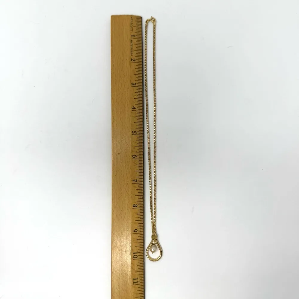 Solid 18K (750) vintage popcorn chain necklace with genuine pearl, 9.4g Gold - Image 10