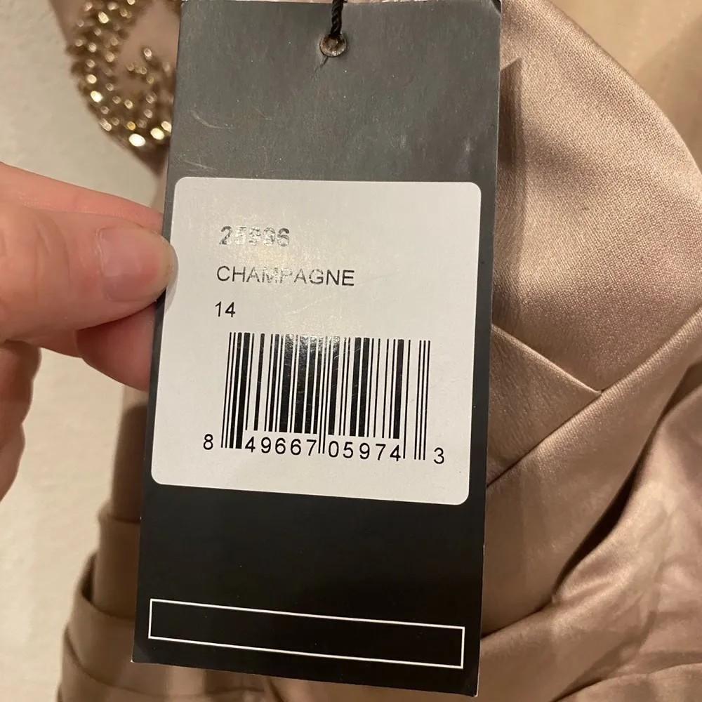 NWT La Femme Lace Back Satin Trumpet Gown Size 14 - Image 4