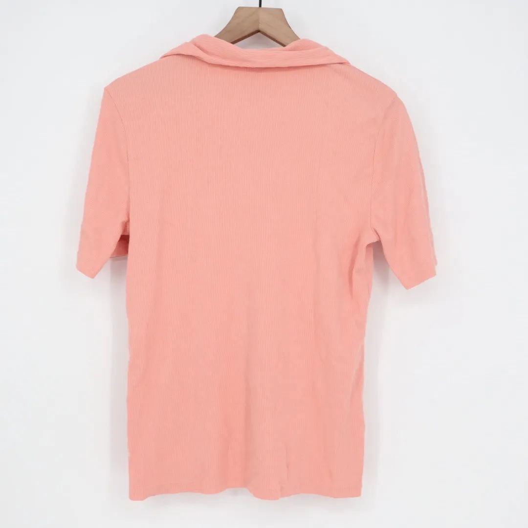 American Giant Coral Ribbed Polo Shirt Short Sleeve Collared Top Size L Pink Size L - Image 6
