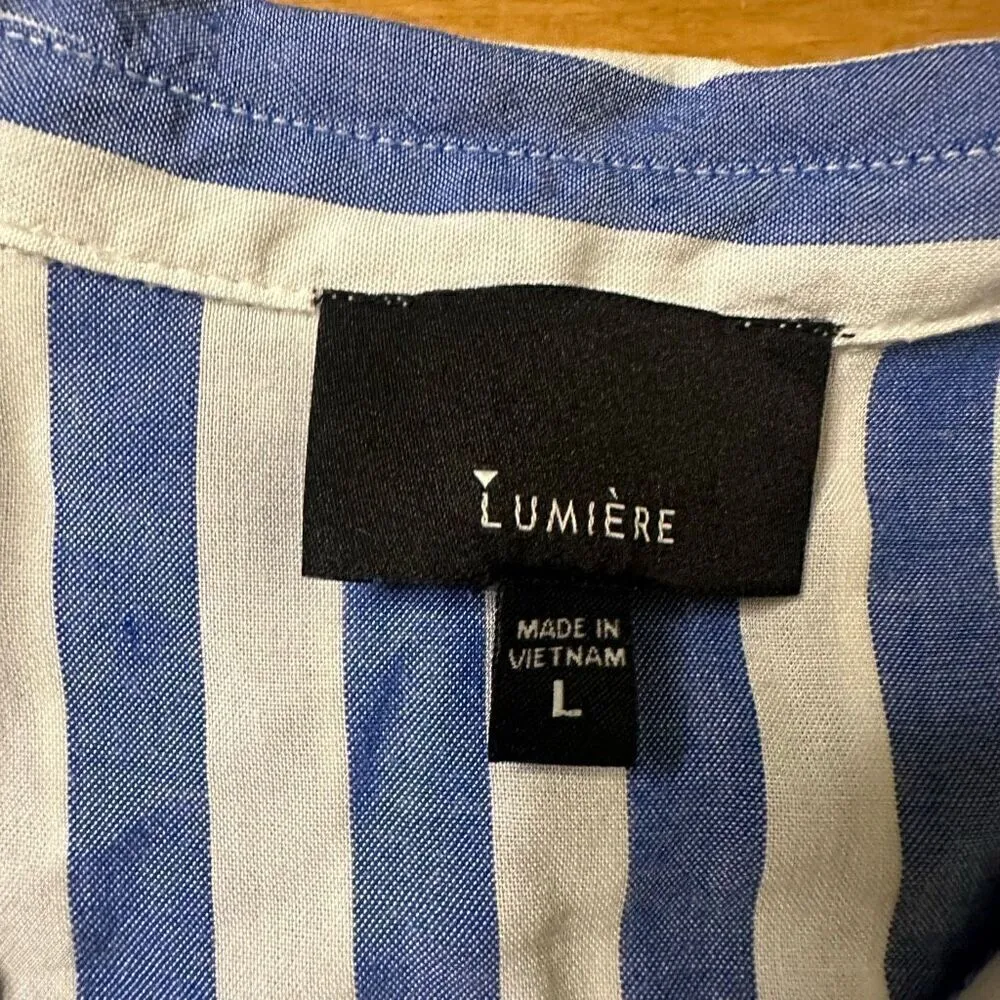 Lamiere blue striped short sleeve blouse large Blue - Image 2