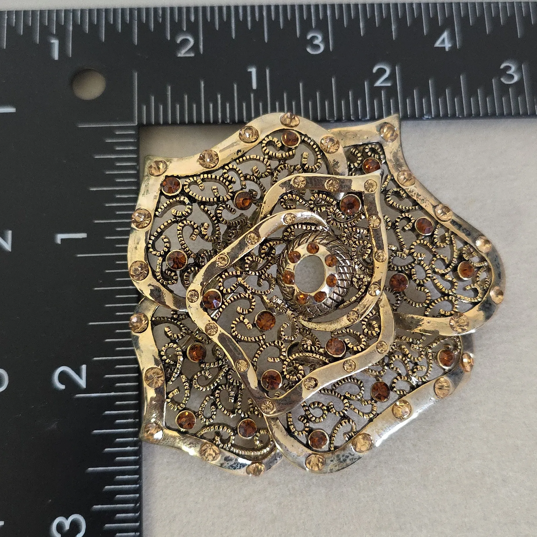 Vintage Statement Gold Flower Brooch Pin - Image 6
