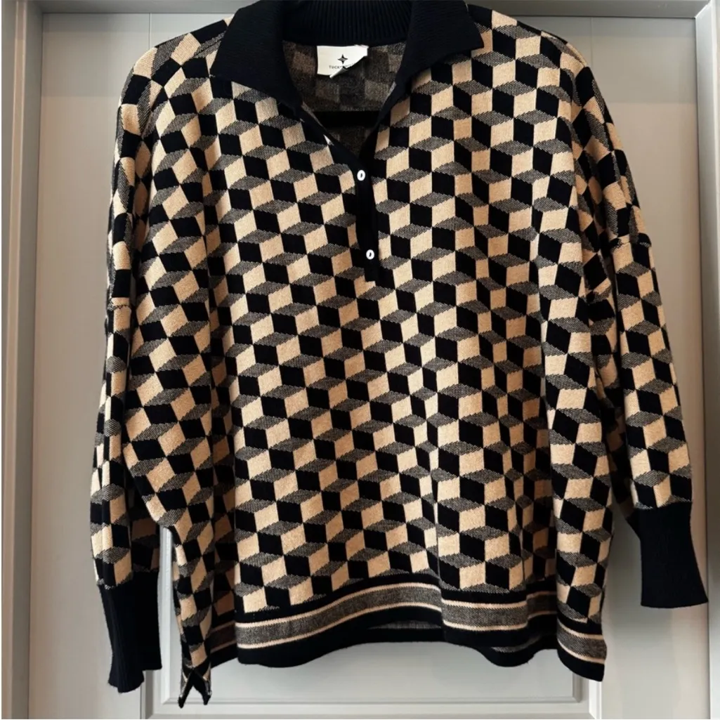 Tuckernuck Onyx and Camel Knit Geo Clayton Polo in Black Camel Geo XL/Xxl - Image 9